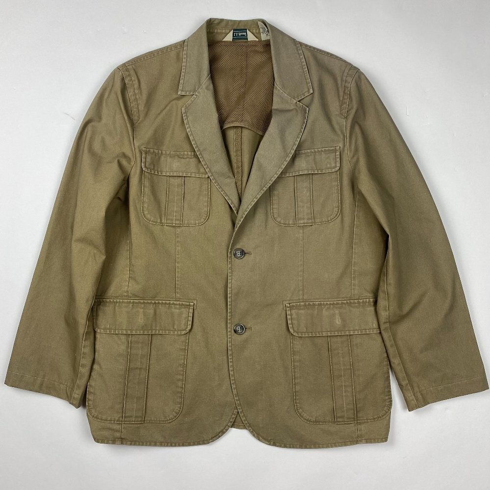 LL Bean Khaki Blazer Sport Jacket Mens 40 SHORT Field Safari Canvas Chore Cotton